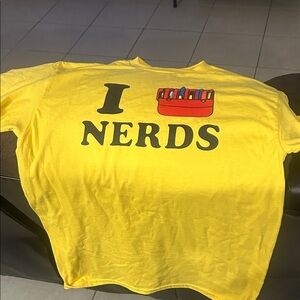 Yellow 'I Nerds' Graphic Short Sleeve Tee Shirt seen on Ariana Grande